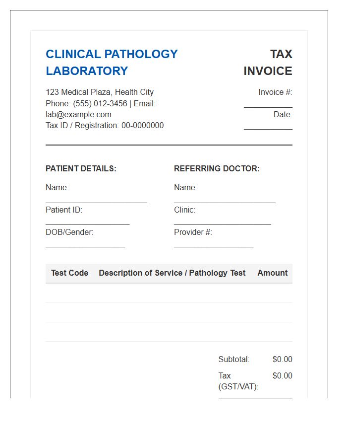 Clinical Pathology Tax Invoice Template