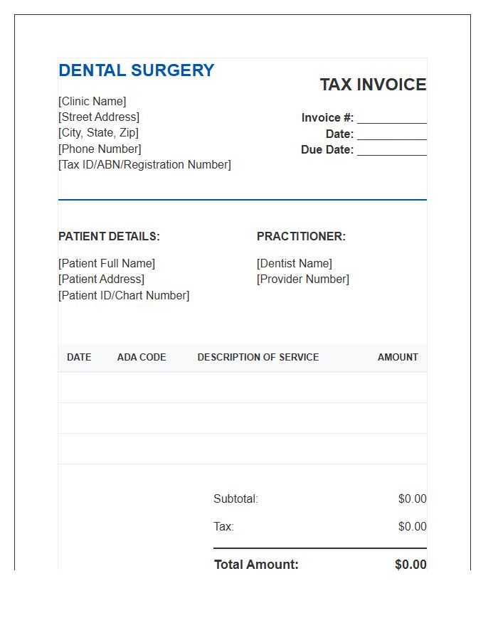 Dental Surgery Tax Invoice Template