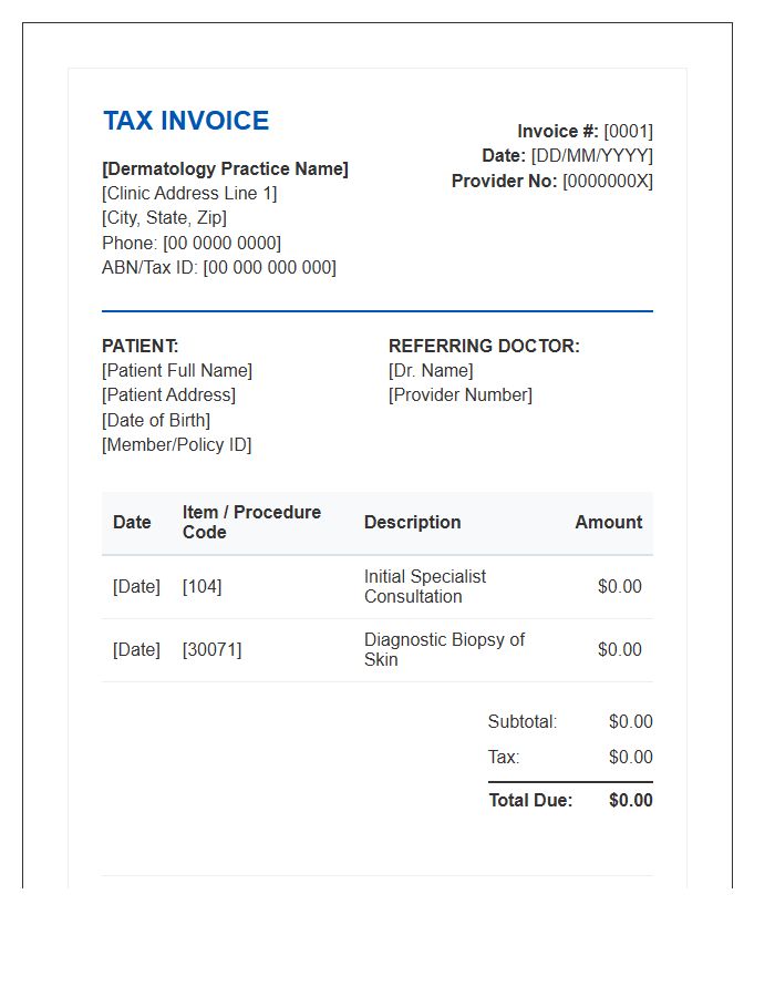 Dermatology Practice Tax Invoice Template