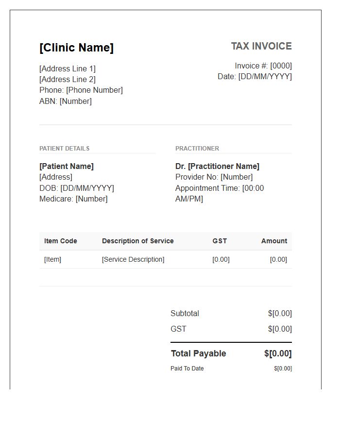 General Practitioner Consultation Tax Invoice Template