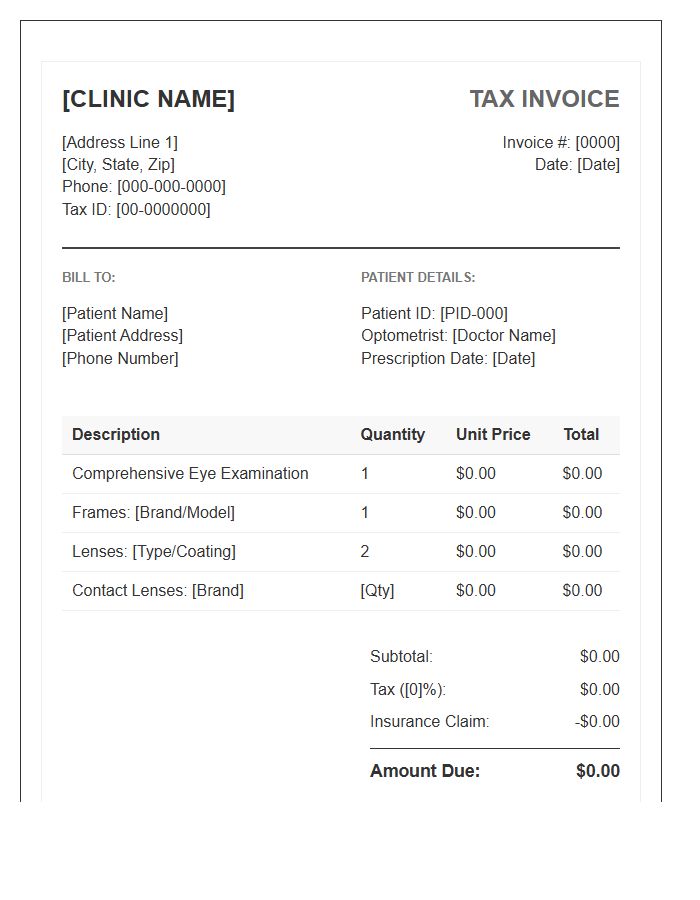 Optometry Clinic Tax Invoice Template