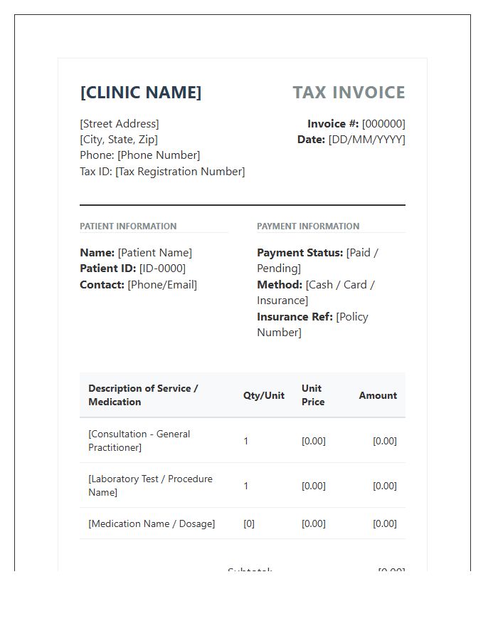Outpatient Medical Service Tax Invoice Template