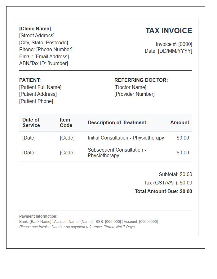 Physiotherapy Treatment Tax Invoice Template