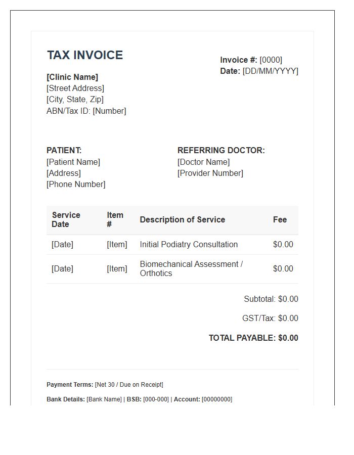 Podiatry Clinic Tax Invoice Template