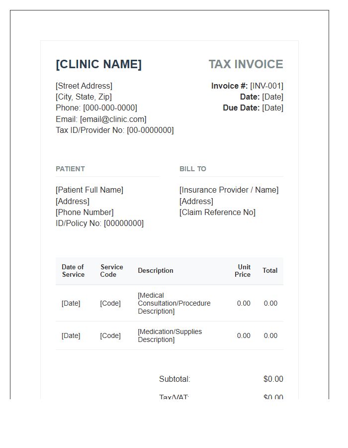 Private Healthcare Tax Invoice Template