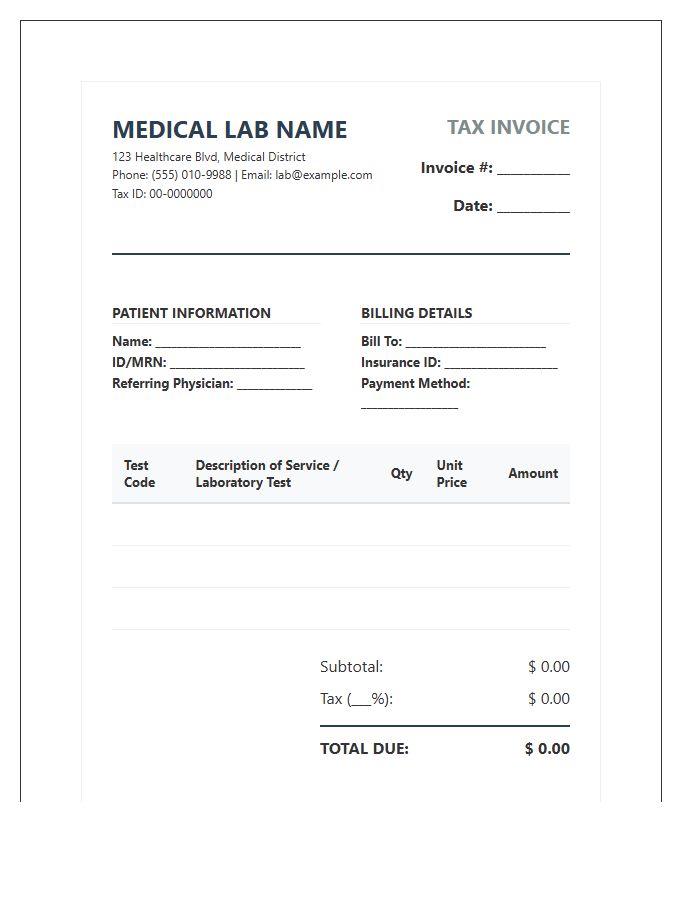 Professional Medical Laboratory Tax Invoice Template