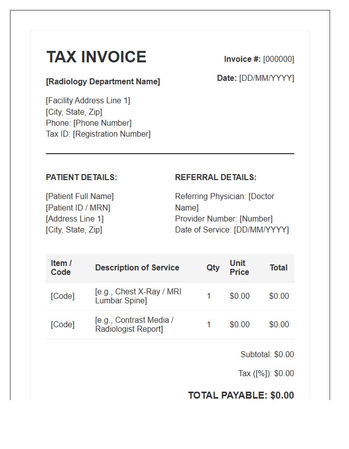 Radiology Department Tax Invoice Template
