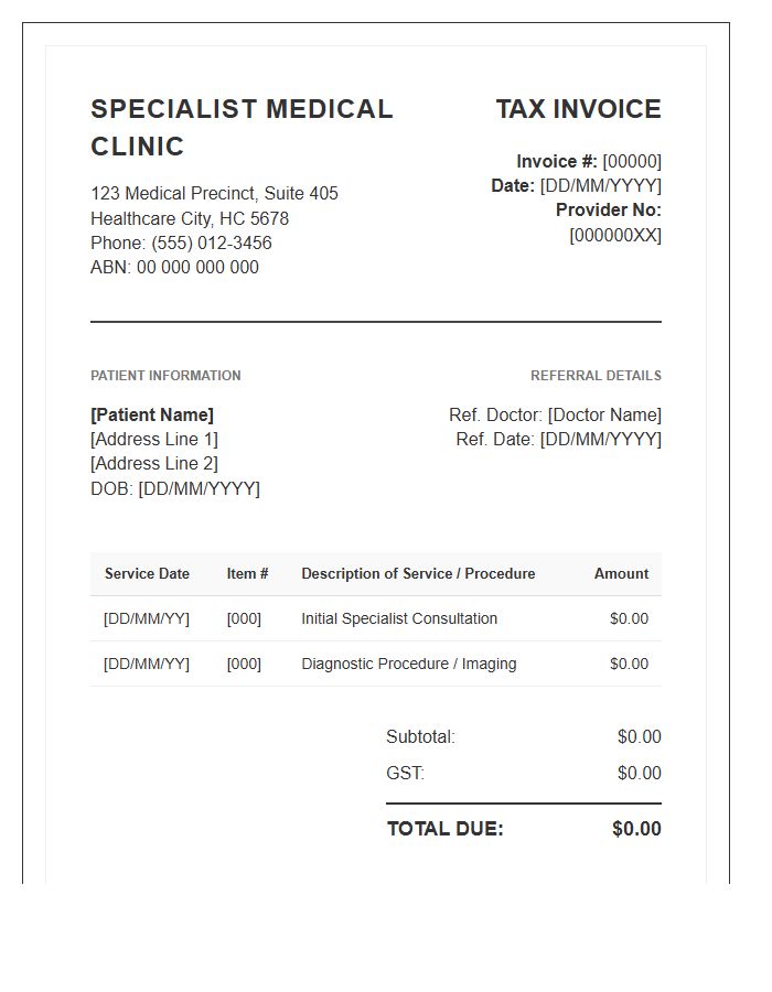 Specialist Medical Clinic Tax Invoice Template
