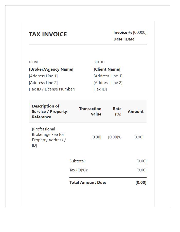 Brokerage Fee Professional Tax Invoice Template