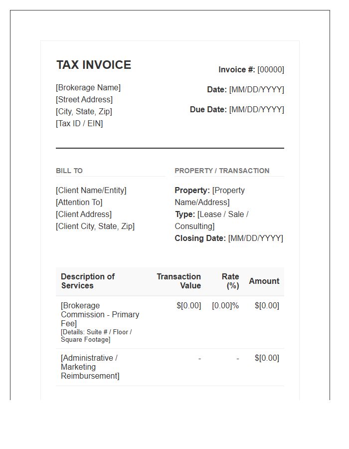 Commercial Real Estate Brokerage Tax Invoice Template