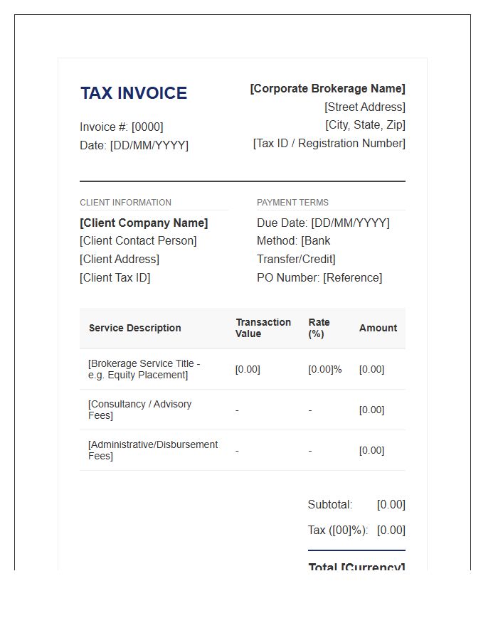 Corporate Brokerage Services Tax Invoice Template