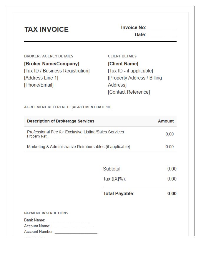 Exclusive Brokerage Agreement Tax Invoice Template