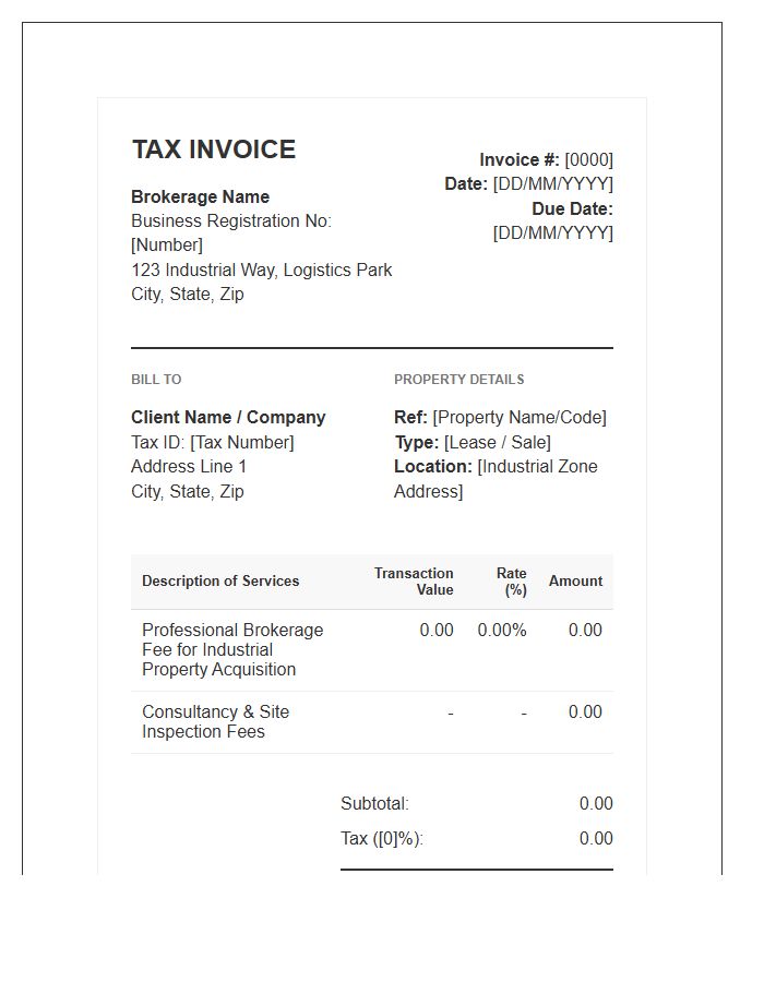 Industrial Property Brokerage Tax Invoice Template