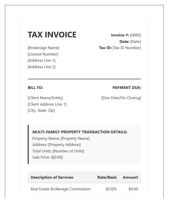 Multi Family Real Estate Brokerage Tax Invoice Template