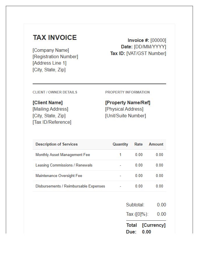 Real Estate Asset Management Tax Invoice Template