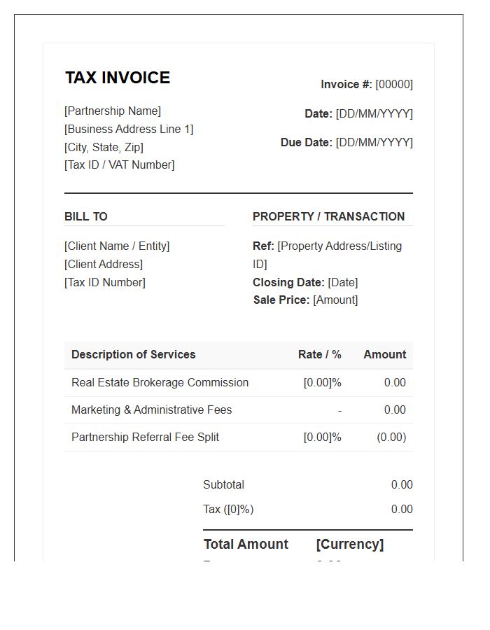 Real Estate Partnership Brokerage Tax Invoice Template