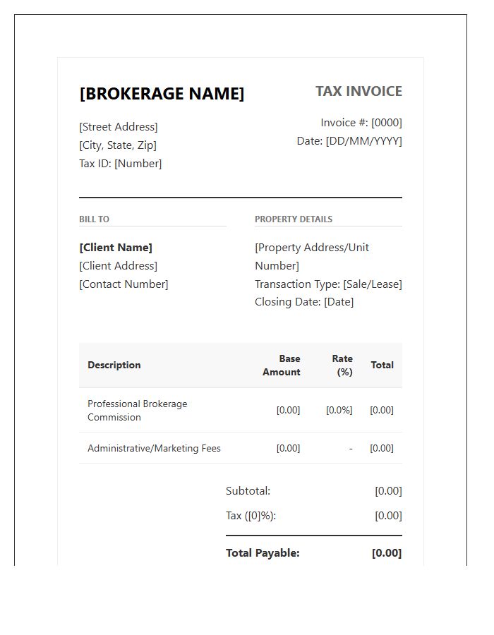 Residential Property Brokerage Tax Invoice Template