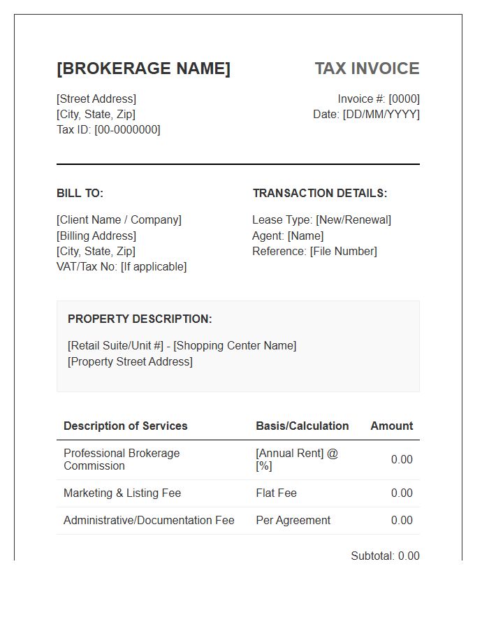 Retail Property Brokerage Tax Invoice Template