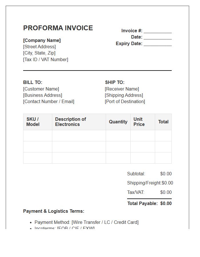 Bulk Wholesale Electronics Proforma Invoice Template
