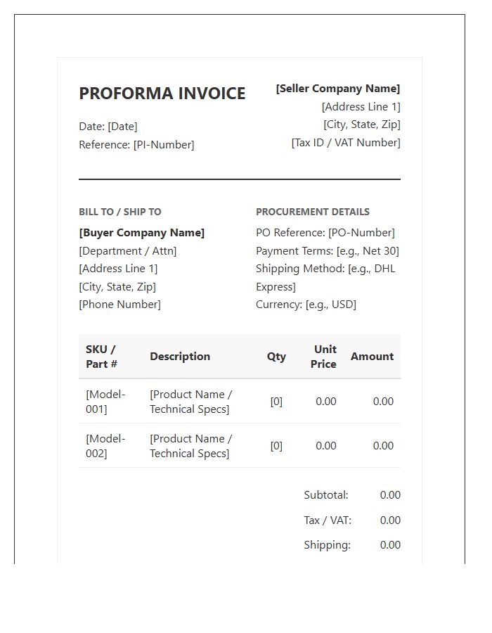 Business Electronics Procurement Proforma Invoice Template