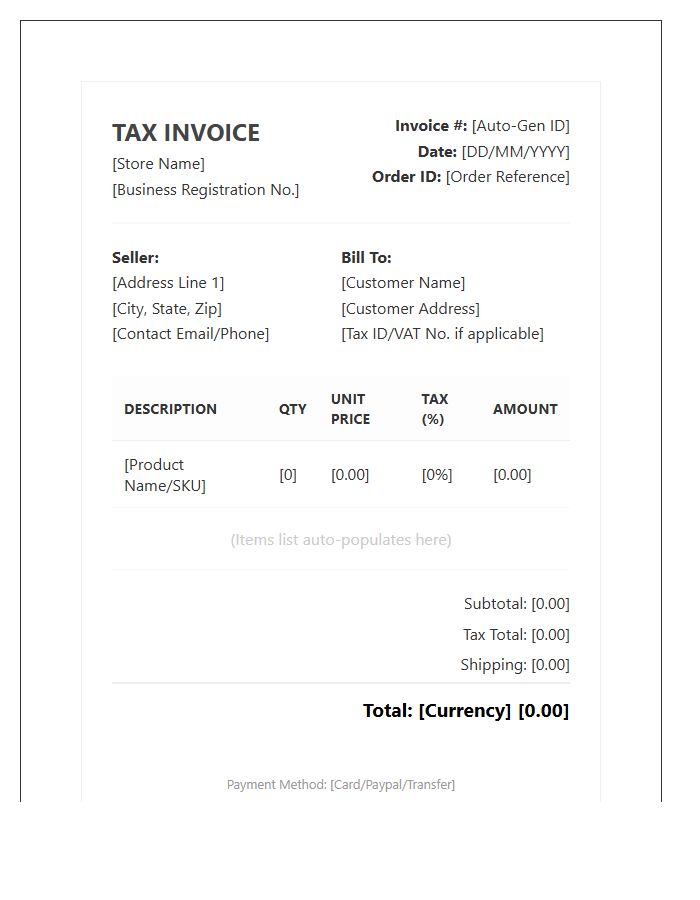 Automated E-commerce Tax Invoice Template