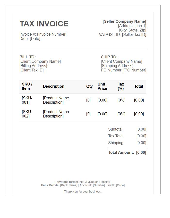 B2B E-commerce Tax Invoice Template