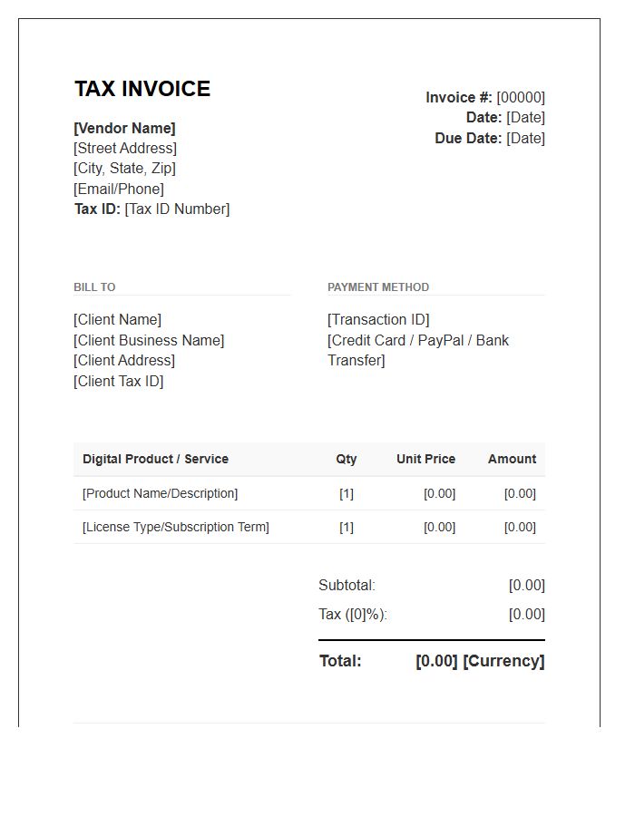Digital Product Vendor Tax Invoice Template