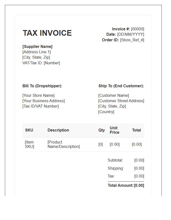 Dropshipping Supplier Tax Invoice Template