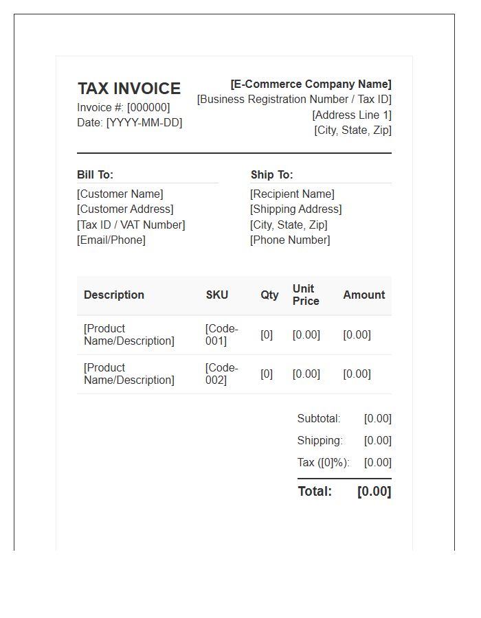 Electronic Commerce Tax Invoice Template