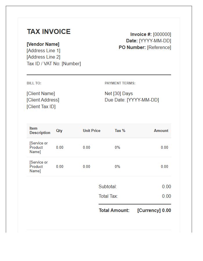 High Volume Vendor Tax Invoice Template