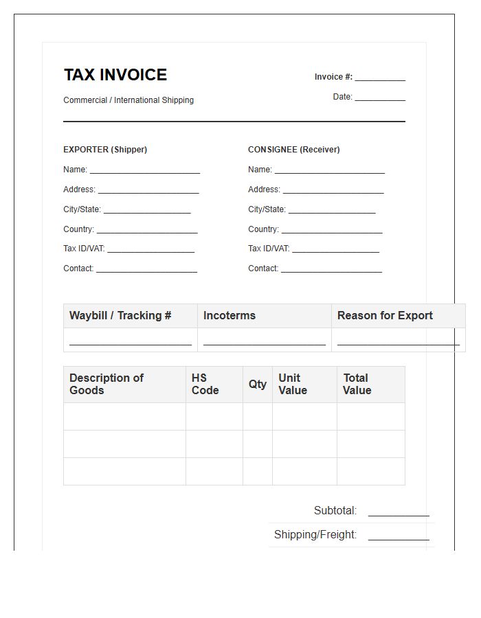 International Shipping Tax Invoice Template