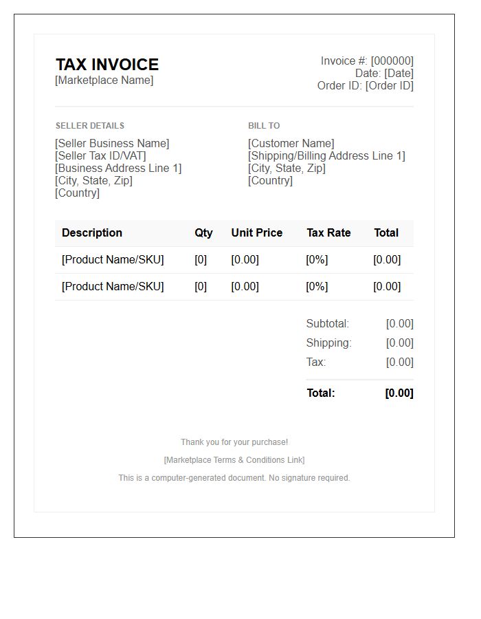 Marketplace Seller Tax Invoice Template