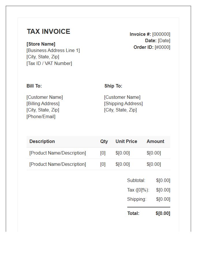 Online Storefront Tax Invoice Template