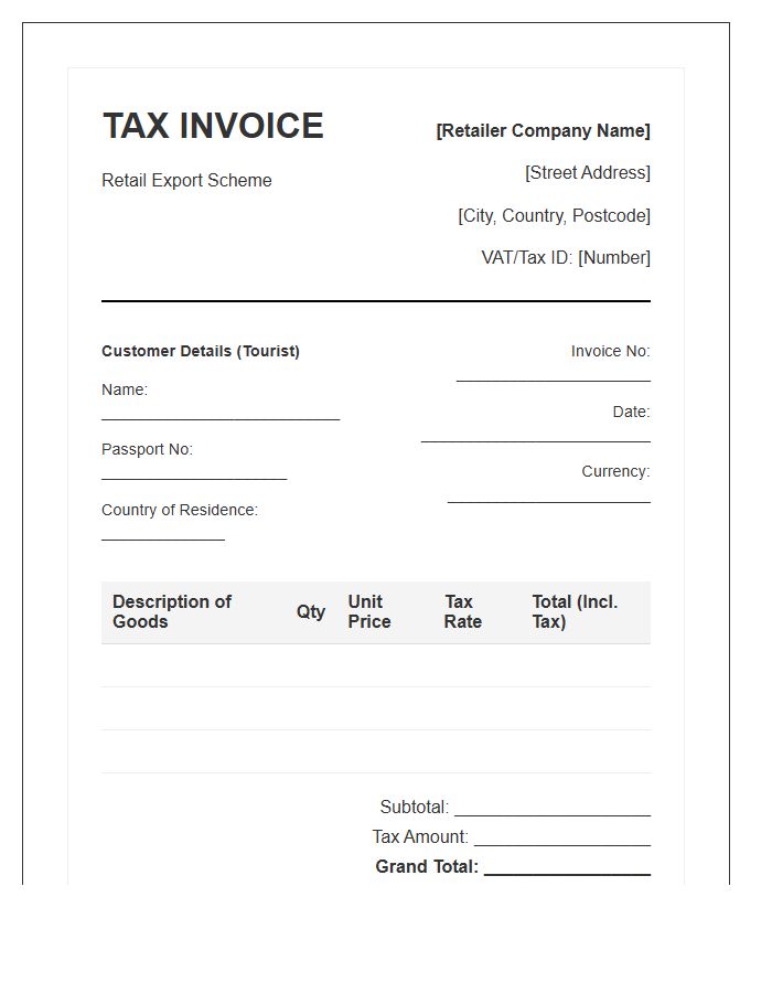 Retail Export Tax Invoice Template