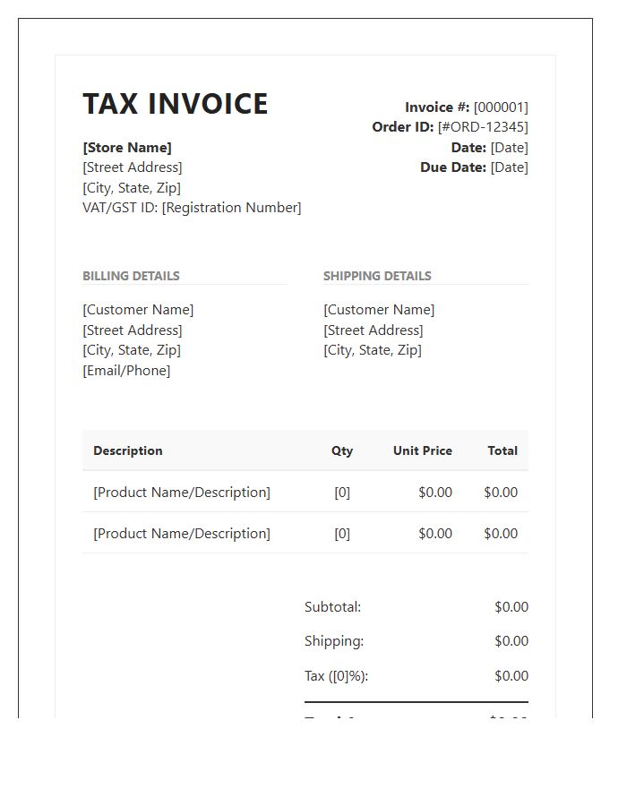 Standard E-commerce Tax Invoice Template