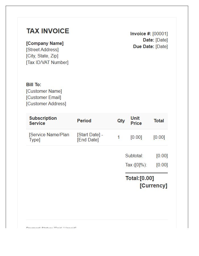 Subscription Service Tax Invoice Template