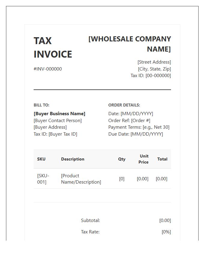 Wholesale E-commerce Tax Invoice Template