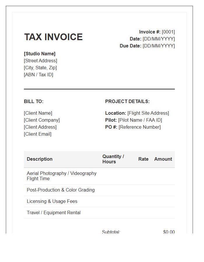 Drone Photography Studio Tax Invoice Template