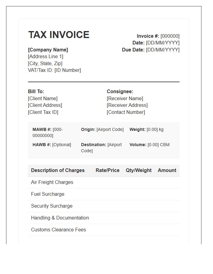 Air Cargo Logistics Tax Invoice Template