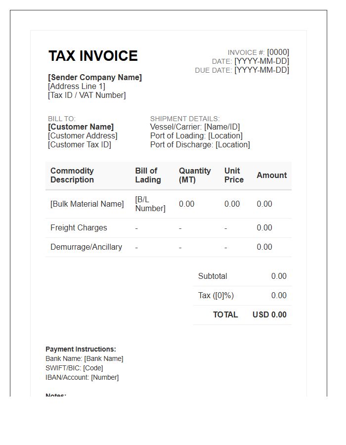 Bulk Commodity Shipping Tax Invoice Template