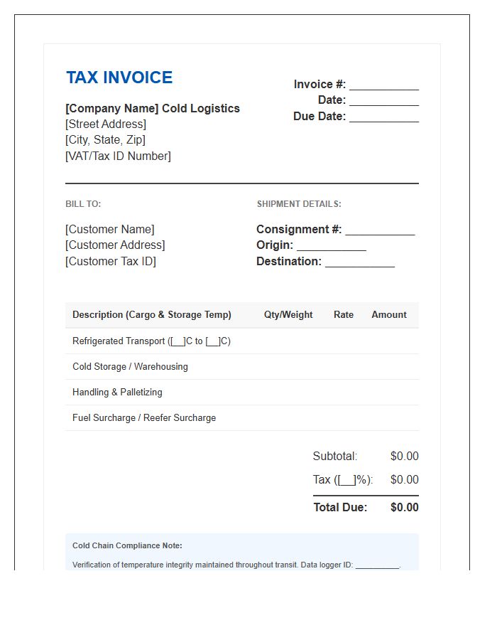 Cold Chain Logistics Tax Invoice Template