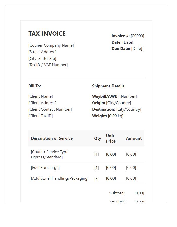 Courier Service Professional Tax Invoice Template