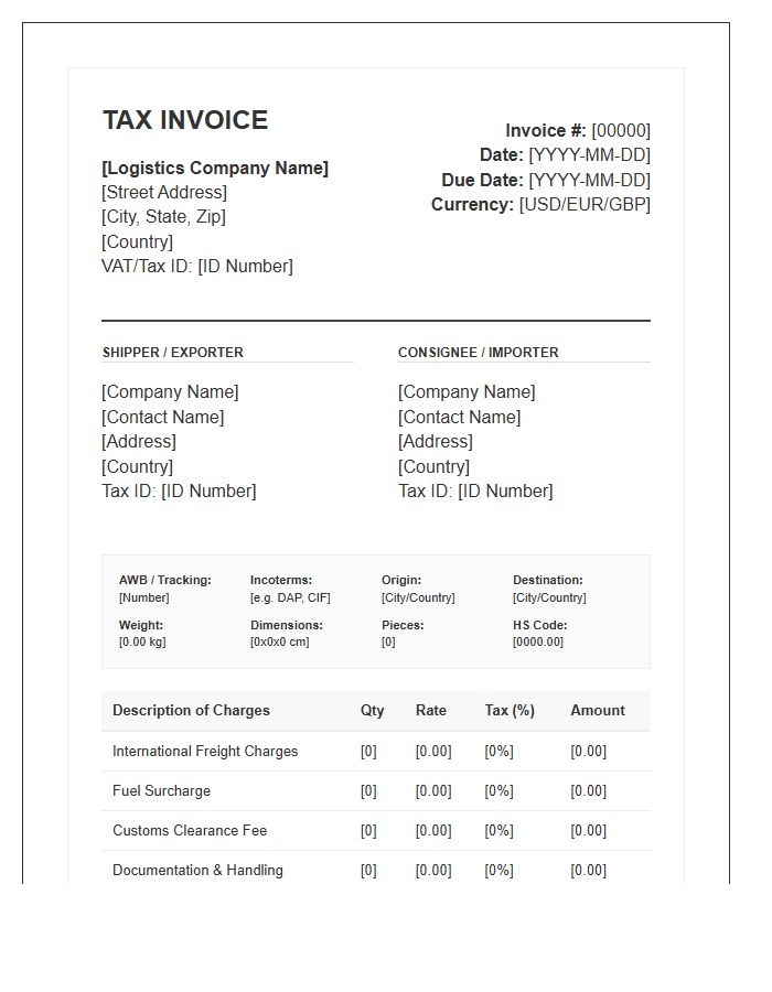Cross Border Logistics Tax Invoice Template