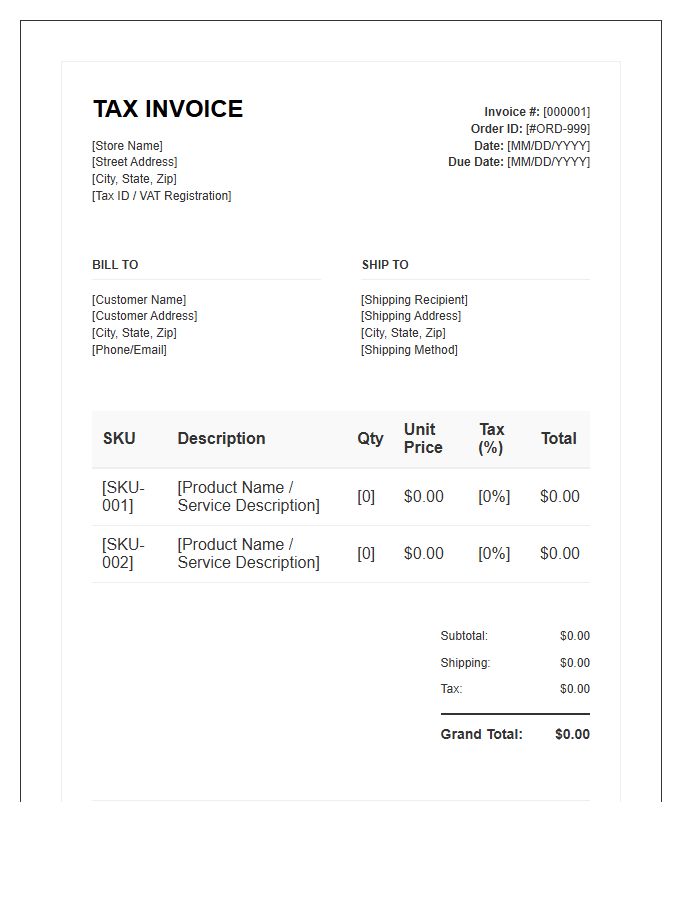 Ecommerce Order Fulfillment Tax Invoice Template