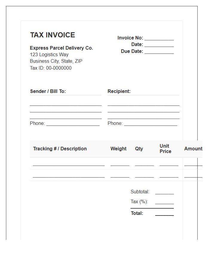 Express Parcel Delivery Tax Invoice Template