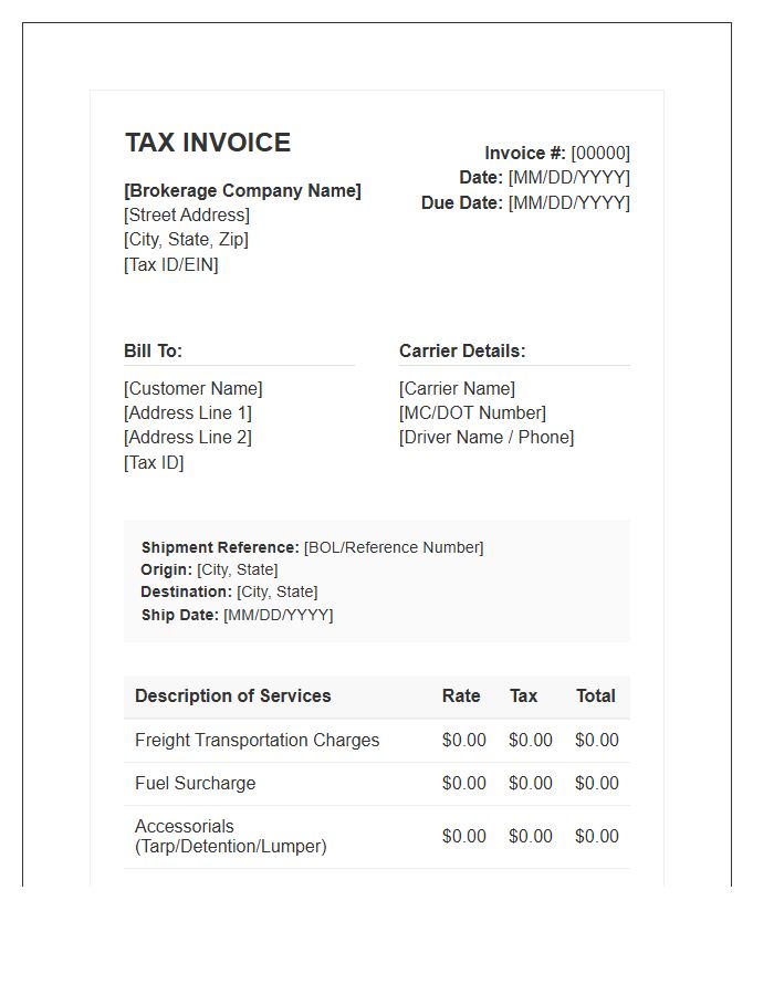 Freight Brokerage Services Tax Invoice Template
