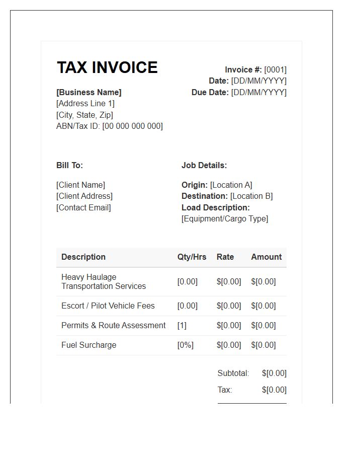 Heavy Haulage Transportation Tax Invoice Template