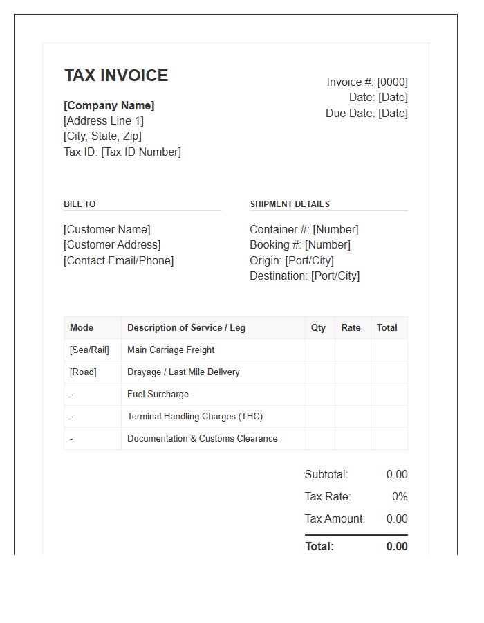Intermodal Freight Transport Tax Invoice Template