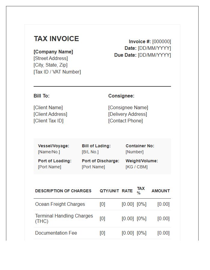 Ocean Freight Shipping Tax Invoice Template