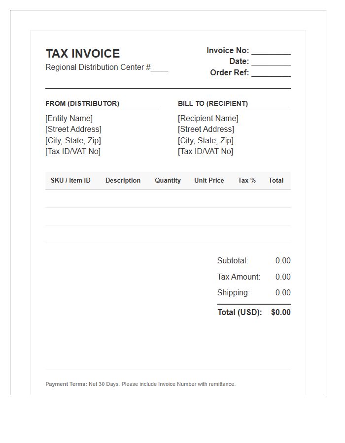 Regional Distribution Center Tax Invoice Template